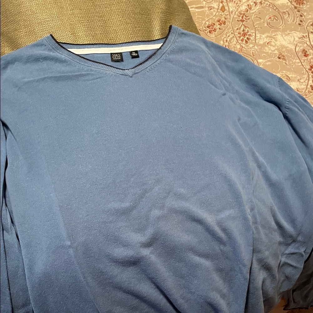 Saks Fifth Avenue Men's Blue V-Neck Sweater